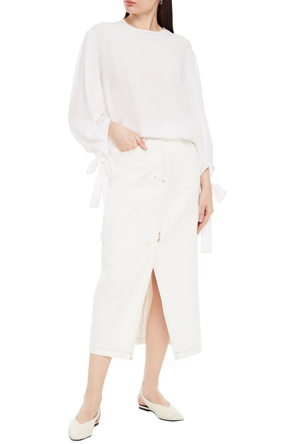 STELLA MCCARTNEY Bow-detailed silk crepe de chine blouse