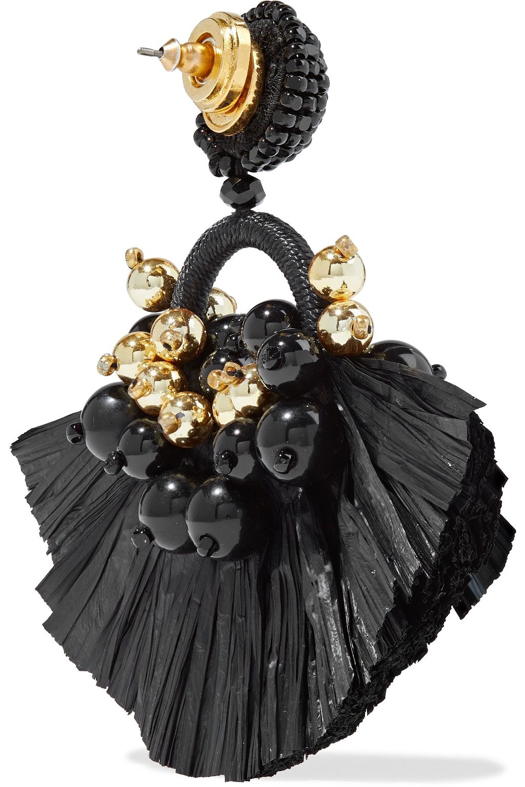 OSCAR DE LA RENTA Gold-tone, faux raffia and bead earrings