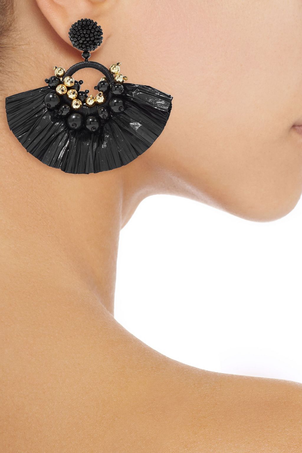 OSCAR DE LA RENTA Gold-tone, faux raffia and bead earrings