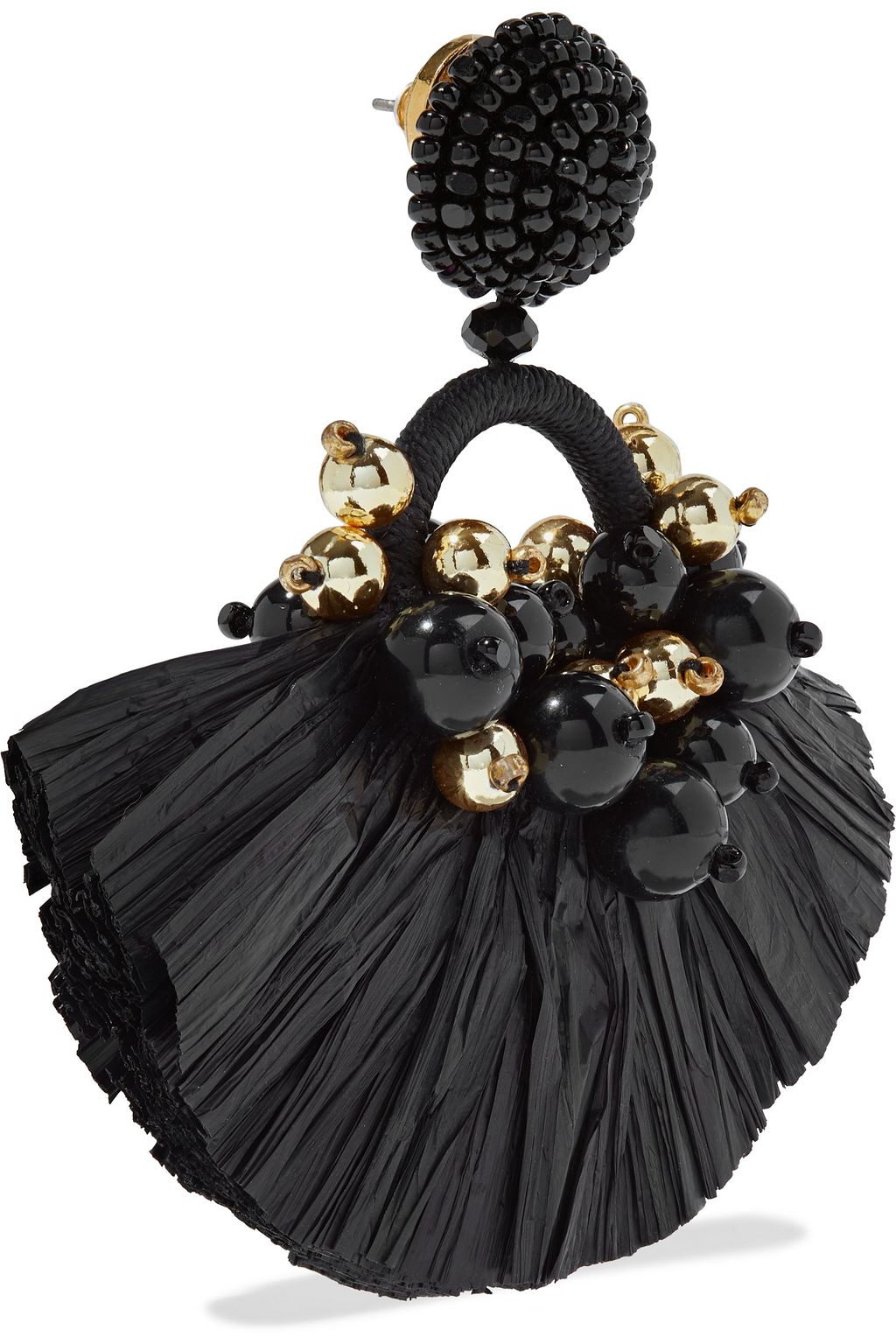 OSCAR DE LA RENTA Gold-tone, faux raffia and bead earrings