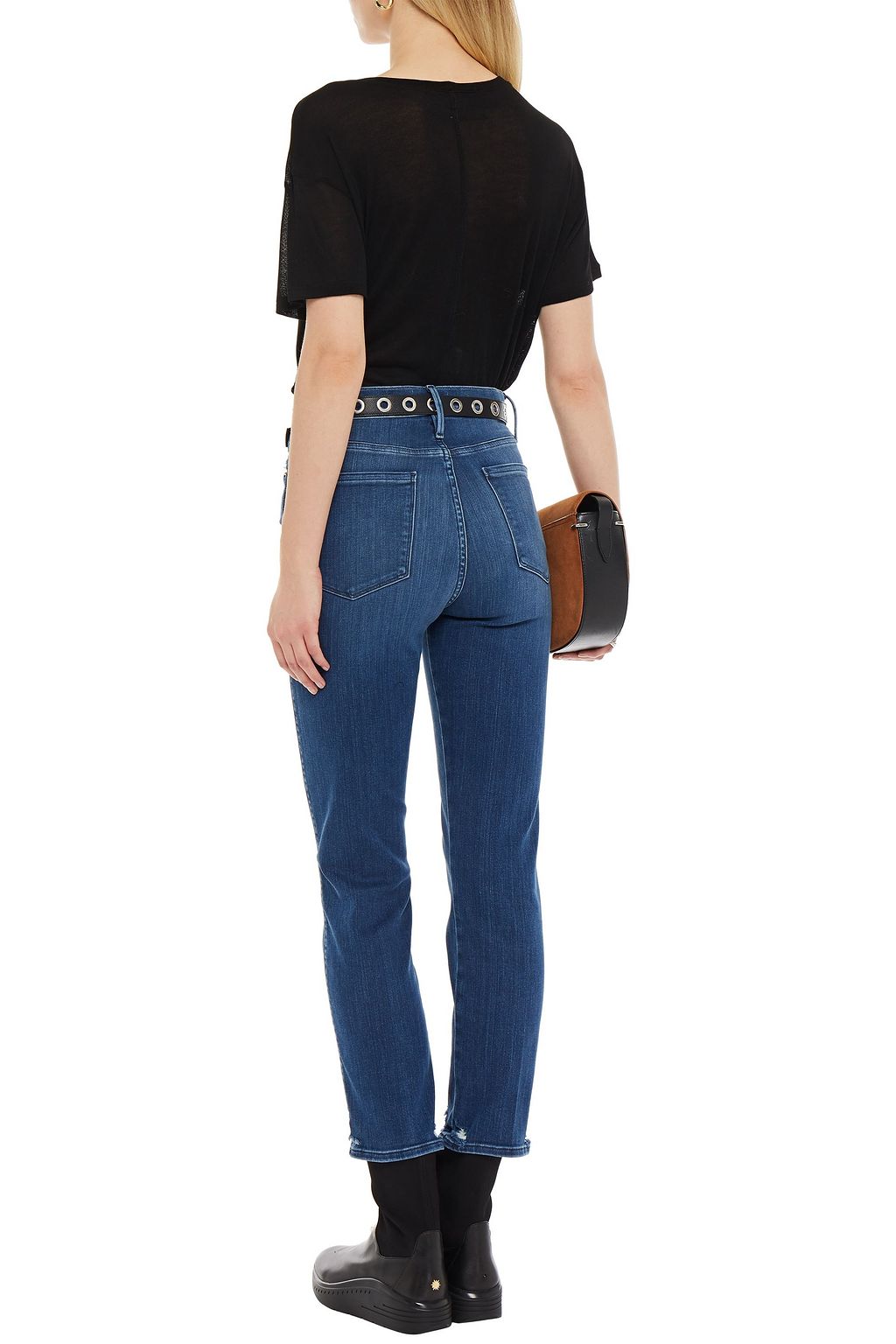 FRAME Le Sylvie cropped distressed high-rise slim-leg jeans