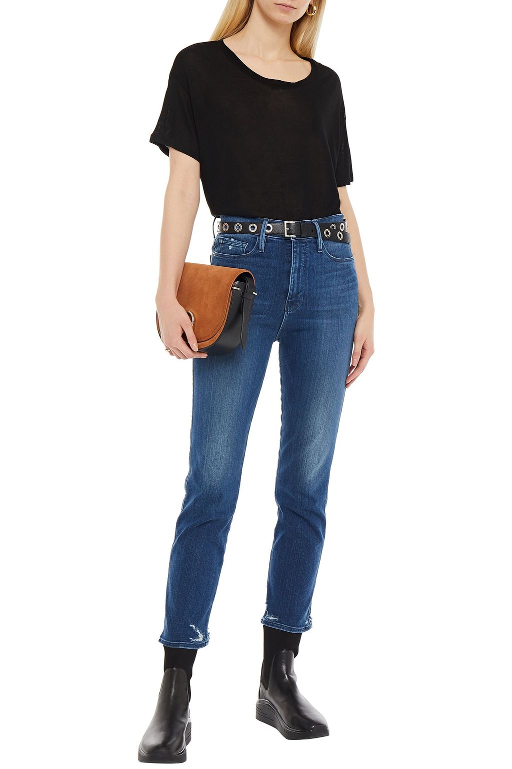 FRAME Le Sylvie cropped distressed high-rise slim-leg jeans