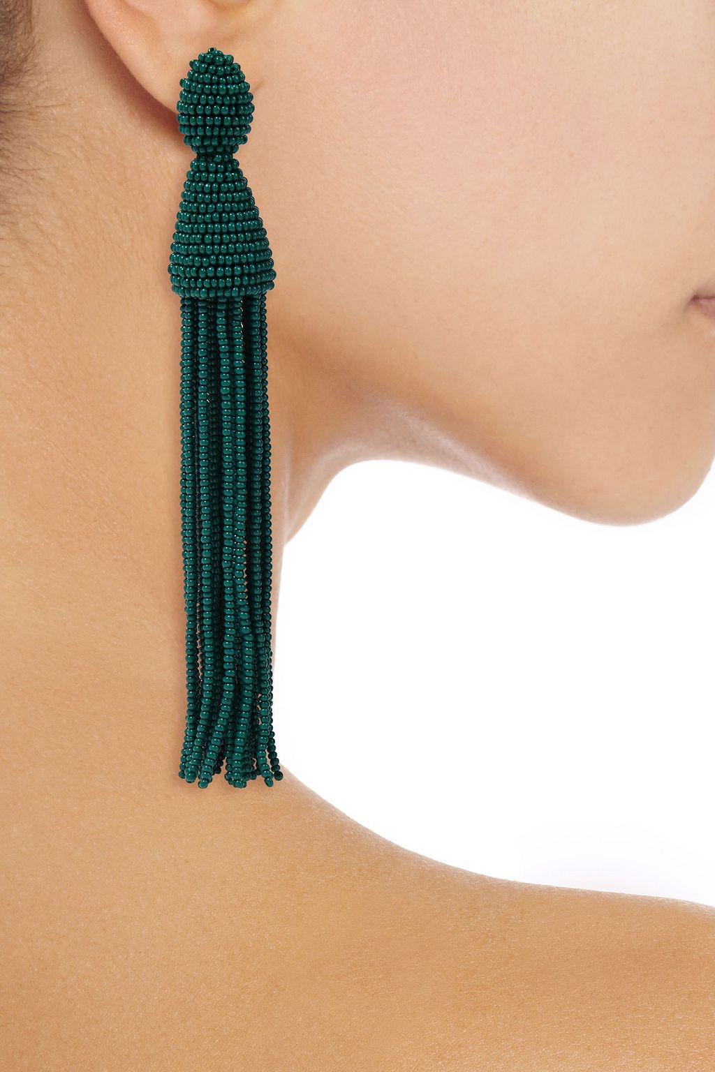 OSCAR DE LA RENTA Gold-tone beaded tassel clip earrings