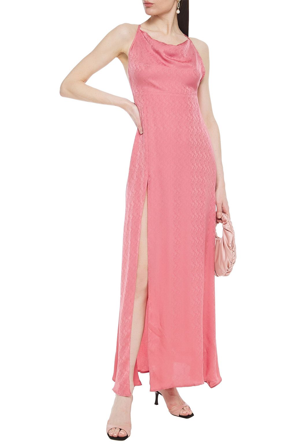 REFORMATION Terraza draped silk-jacquard gown