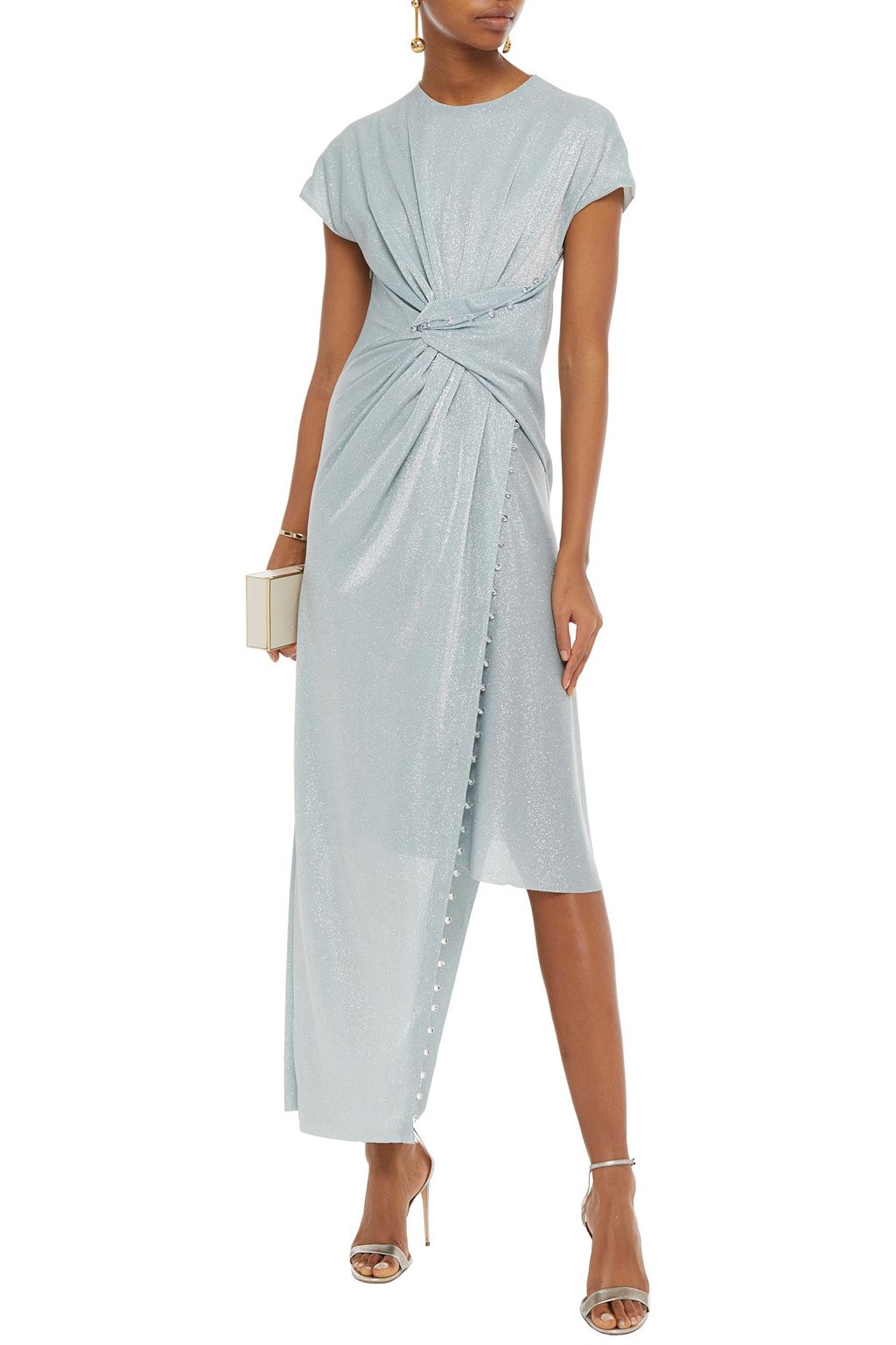 LANVIN Twist-front bead-embellished Lurex dress