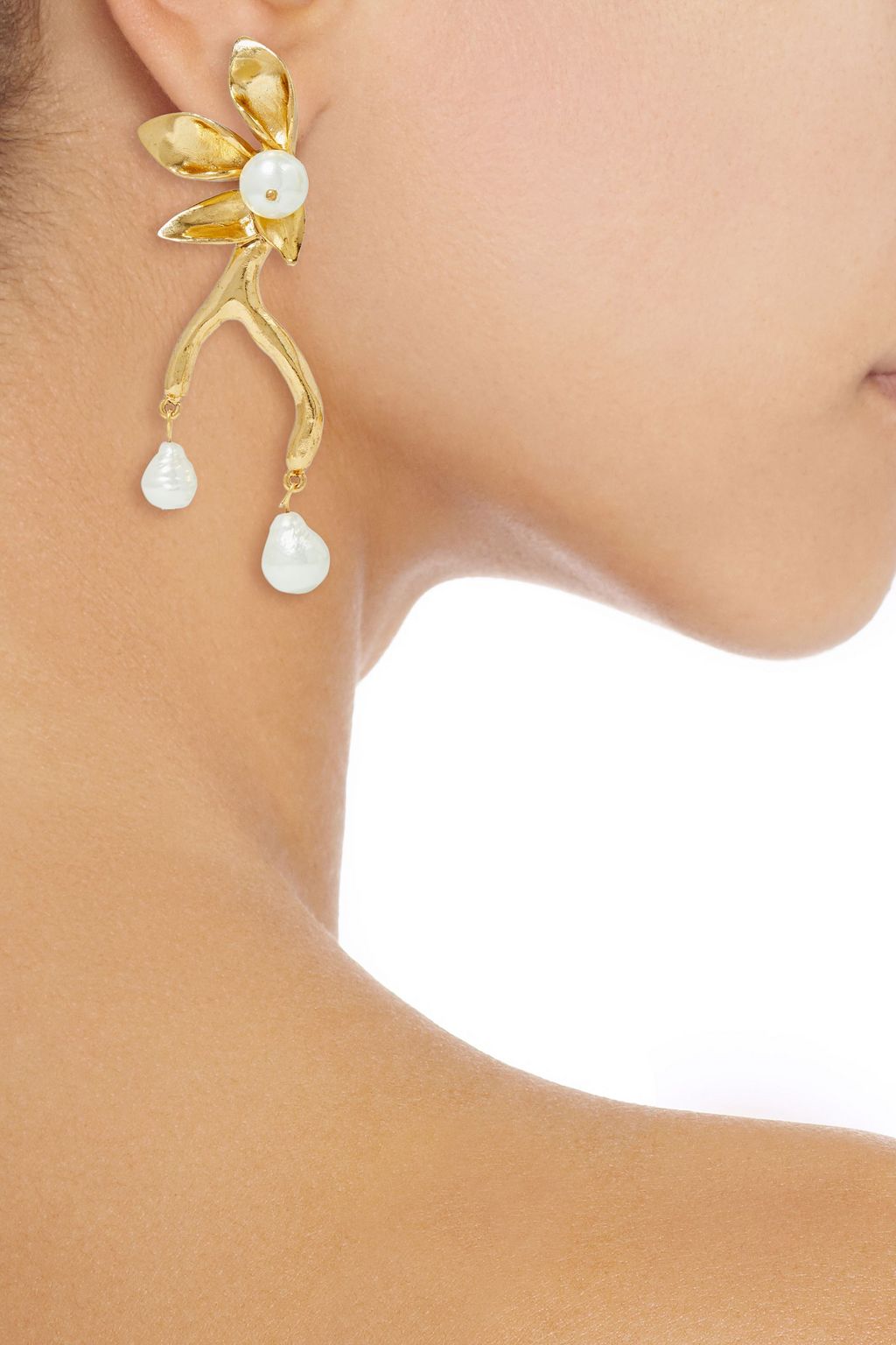 OSCAR DE LA RENTA Gold-tone faux pearl clip earrings
