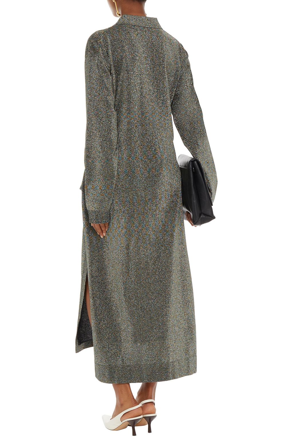 LANVIN Tie-front cotton-blend lamé midi dress