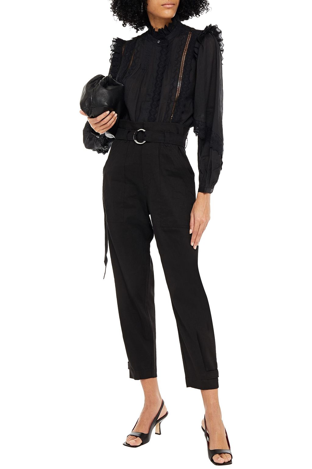 FRAME Harem cropped belted linen-blend tapered pants
