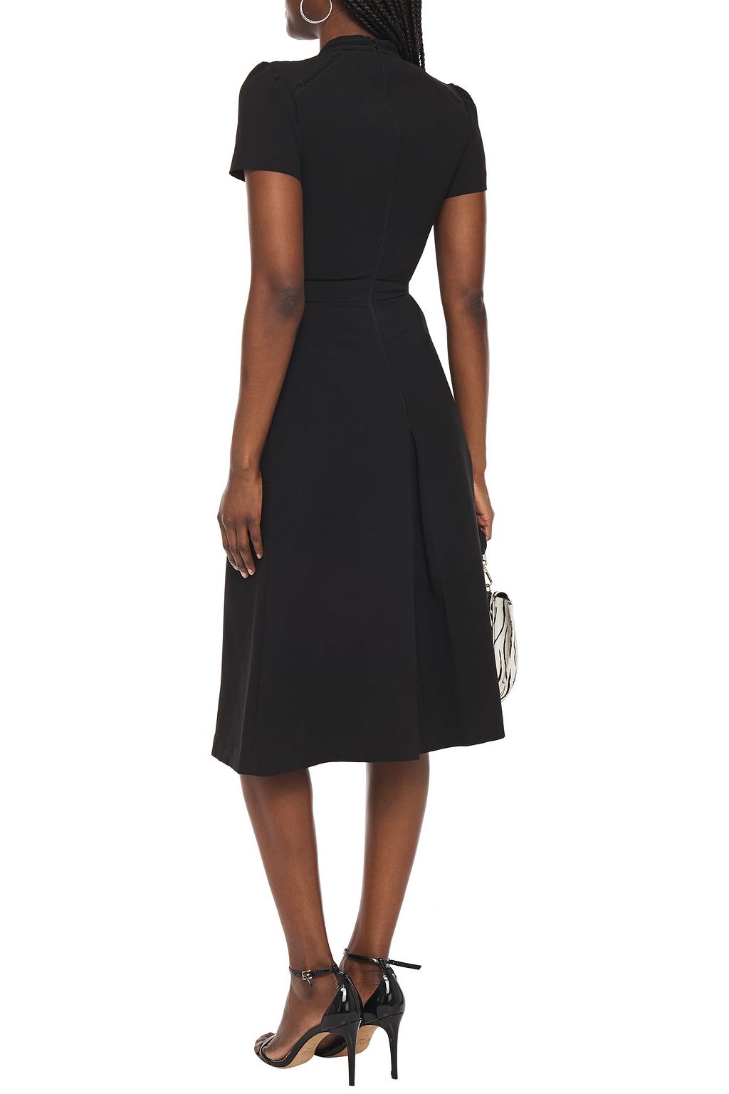 BA&SH Lattice-trimmed pleated piqué midi dress