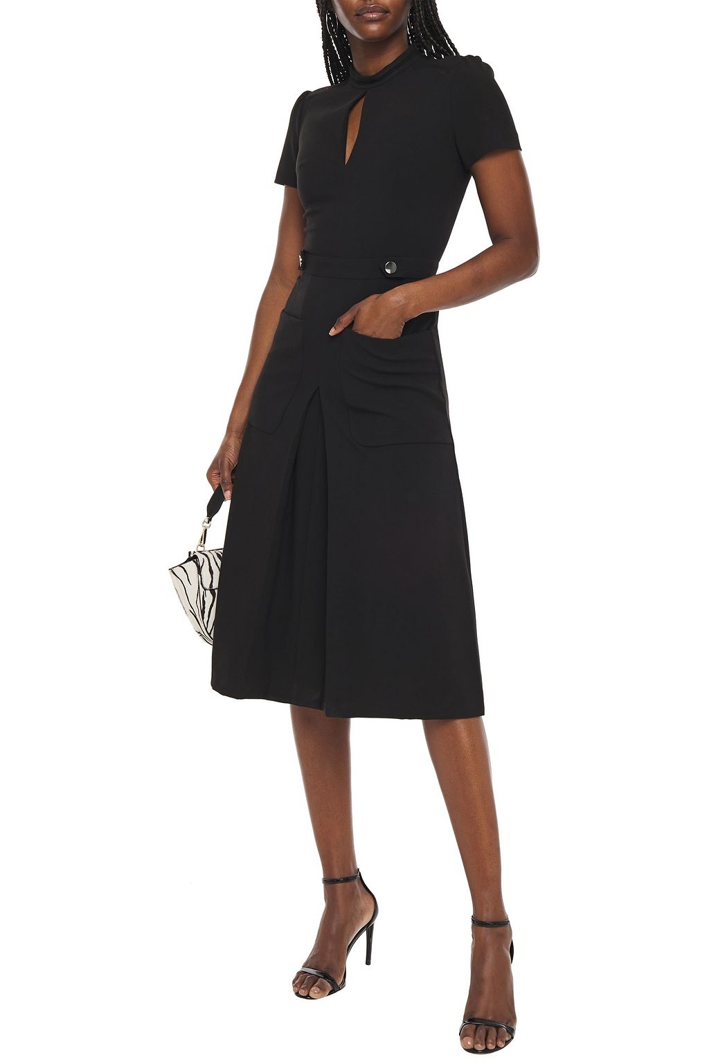 BA&SH Lattice-trimmed pleated piqué midi dress