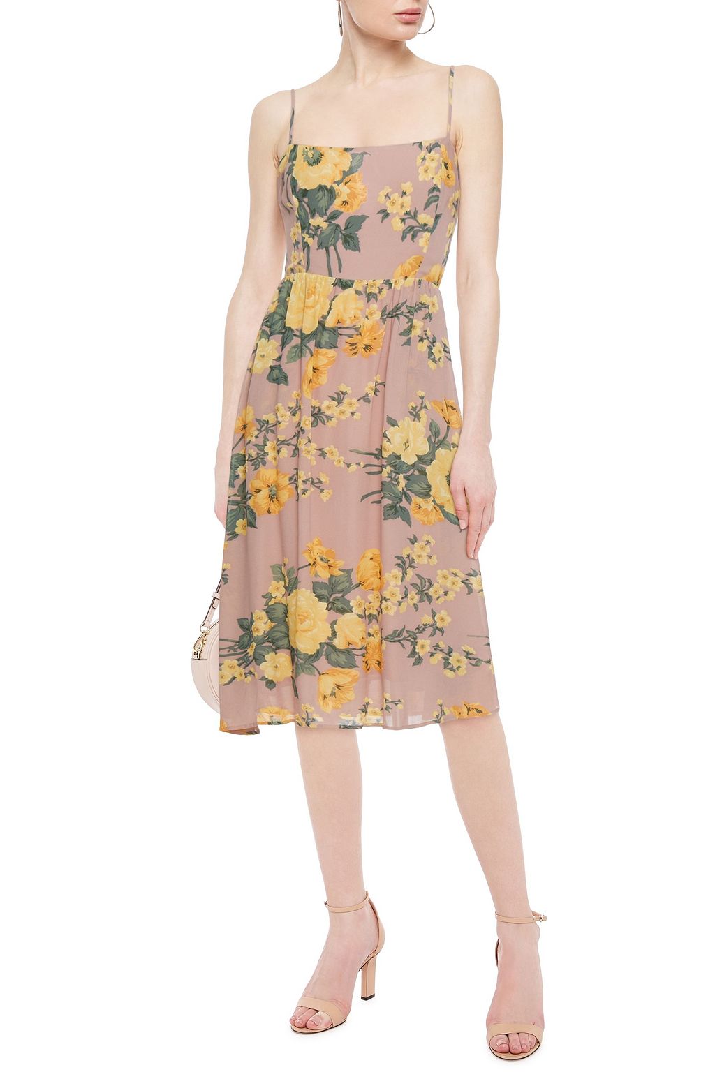 REFORMATION Shirred floral-print crepe dress
