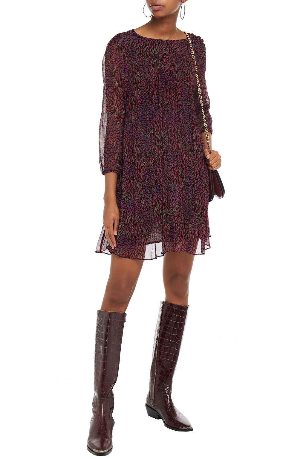 BA&SH Grace pleated printed crepon mini dress