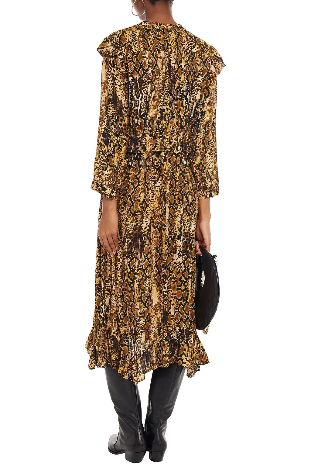 BA&SH Sahara ruffled snake-jacquard midi dress