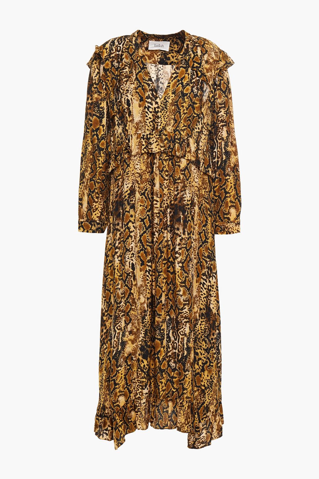 Ruffled snake-print jacquard midi dress ...