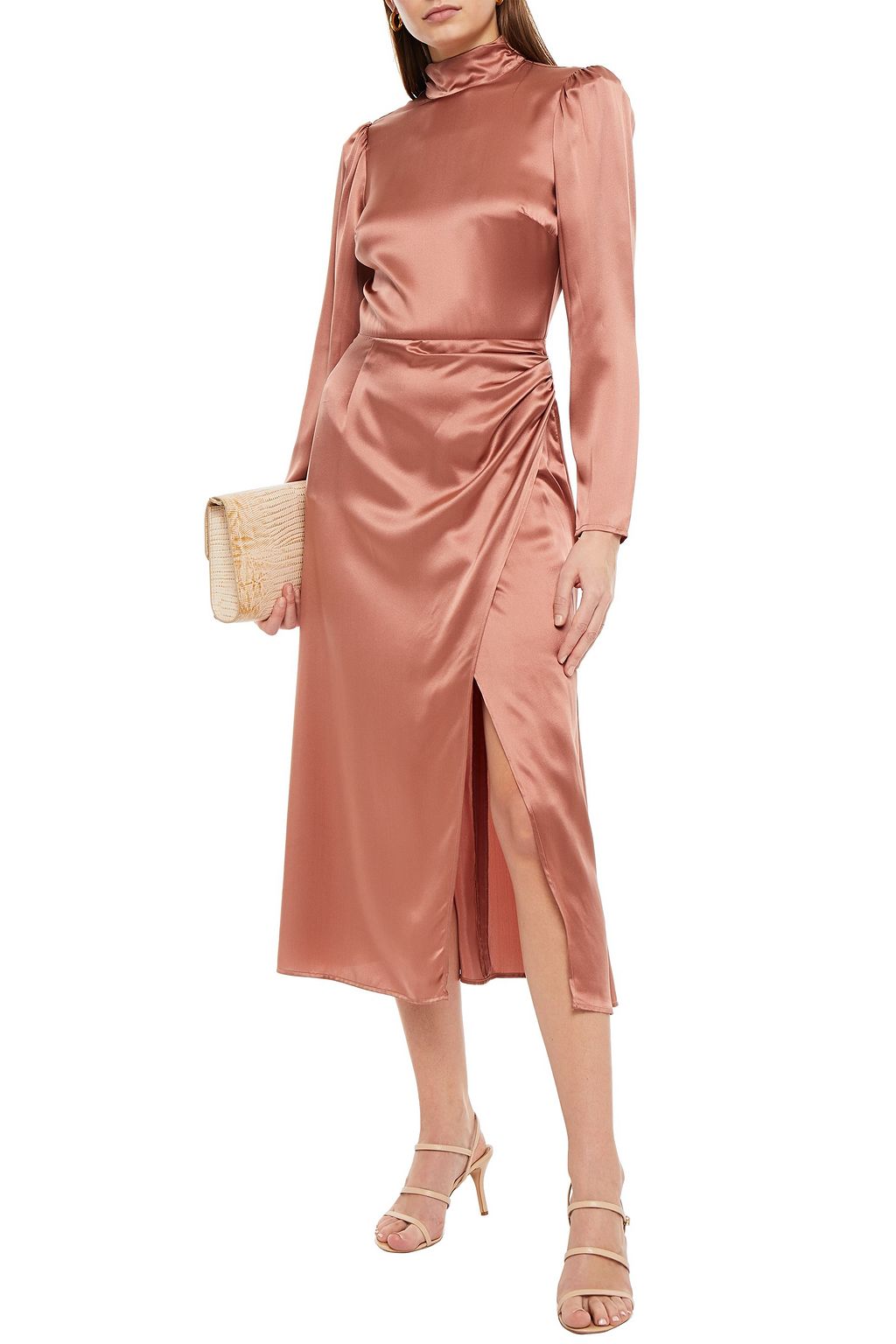 REFORMATION Midikleid aus Seidensatin mit Wickeleffekt