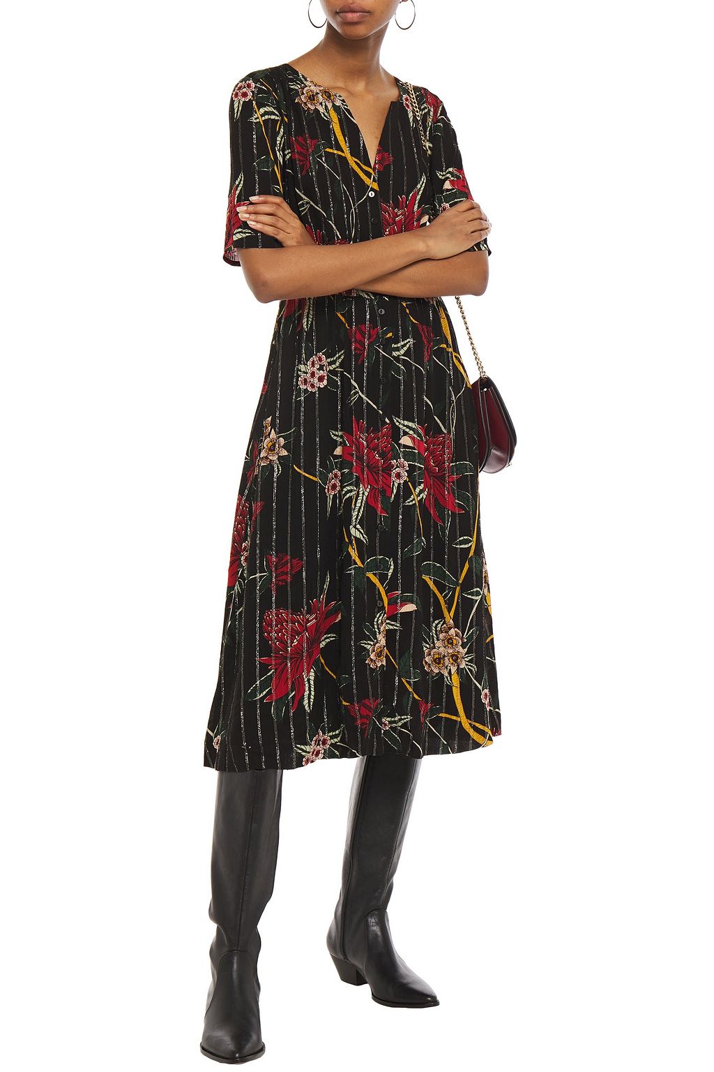 BA&SH Patt floral-print metallic woven midi dress