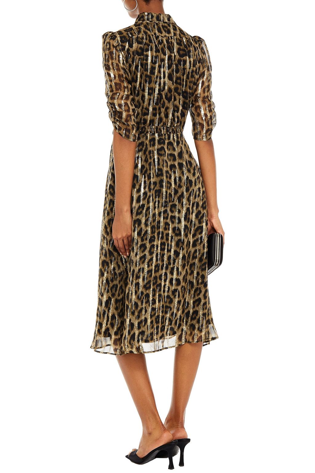 BA&SH Jozy metallic fil coupé leopard-print silk-blend midi dress