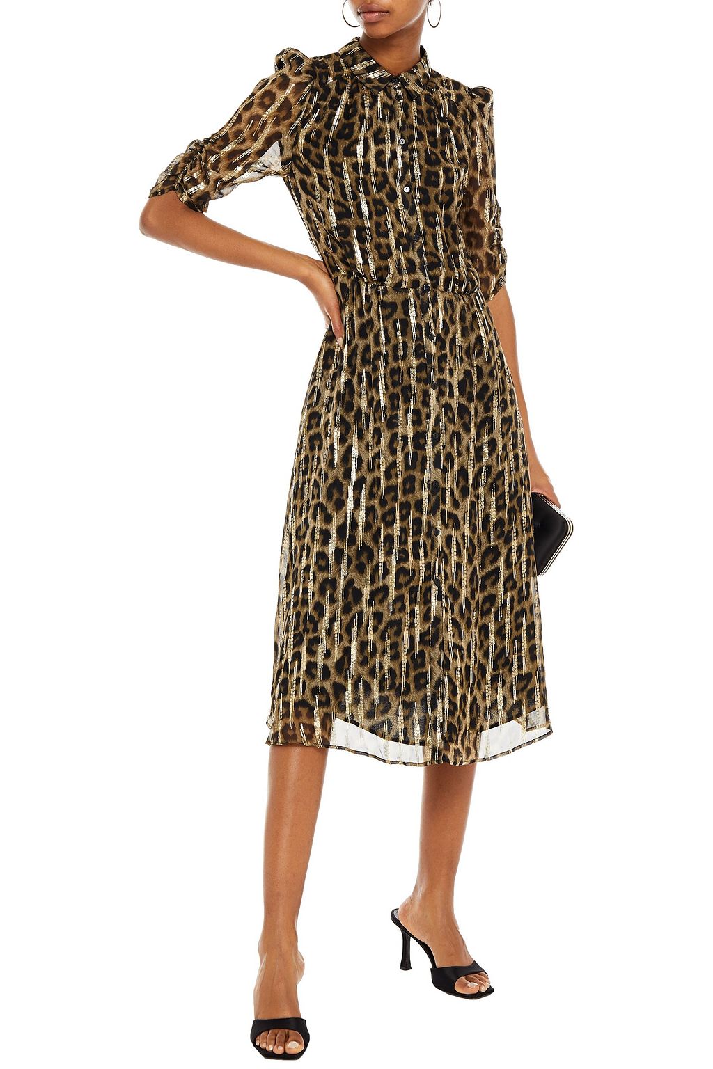 BA&SH Jozy metallic fil coupé leopard-print silk-blend midi dress
