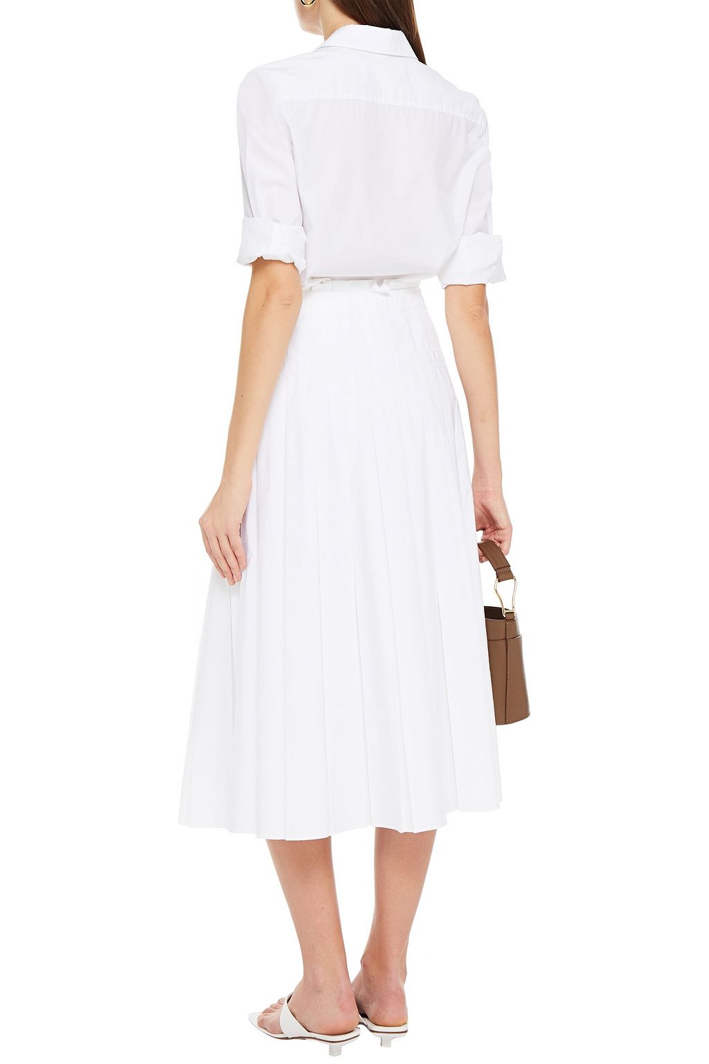 LORO PIANA Kassidy pleated embroidered cotton-poplin midi skirt