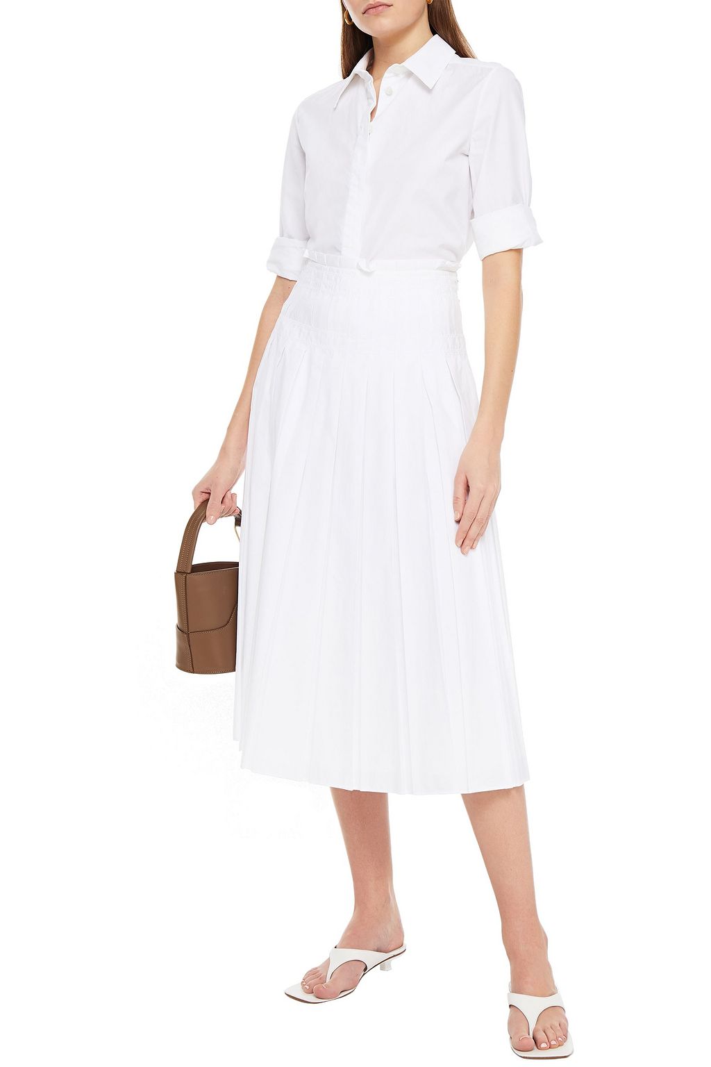 LORO PIANA Kassidy pleated embroidered cotton-poplin midi skirt