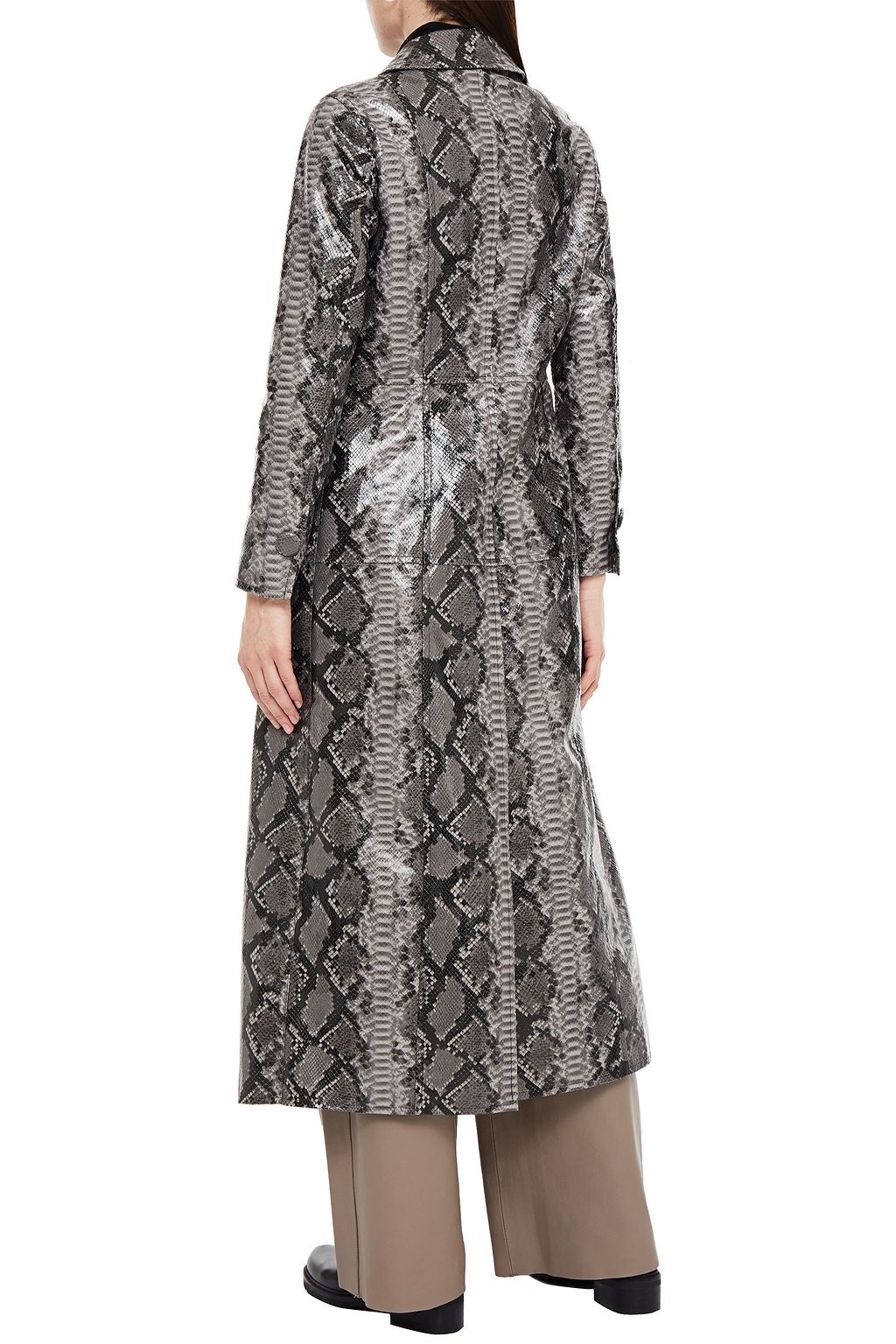 STAND STUDIO Mia faux snake-effect patent-leather coat