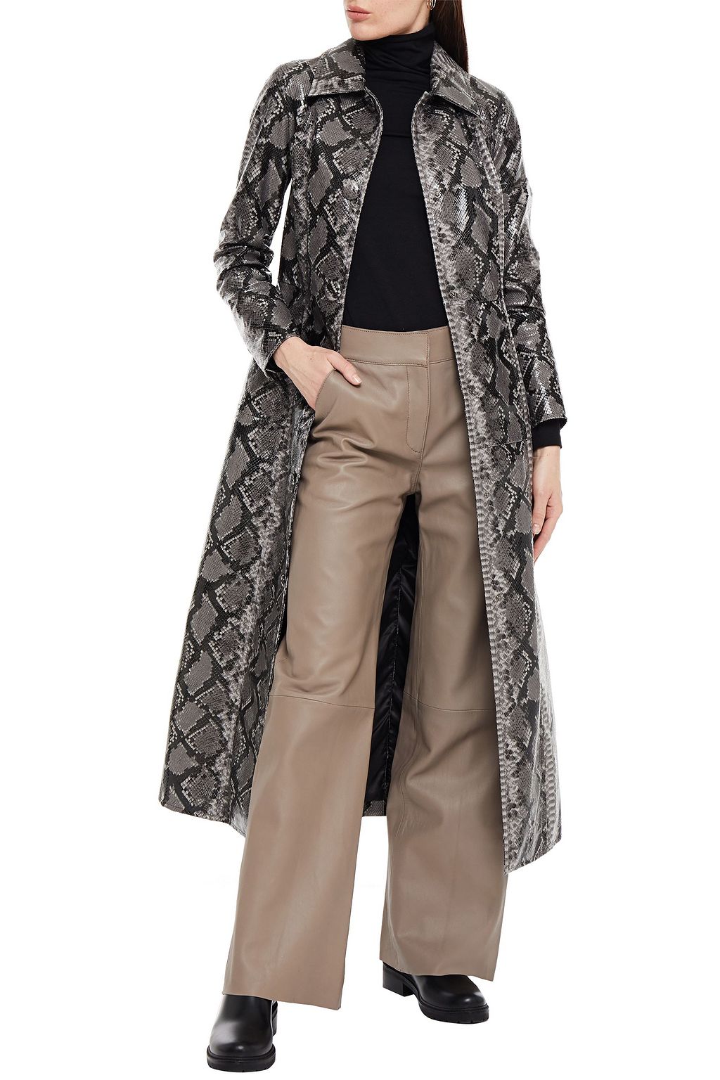 STAND STUDIO Mia faux snake-effect patent-leather coat