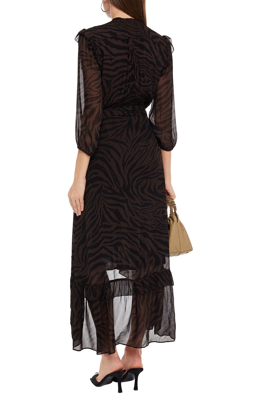 BA&SH Selena asymmetric zebra-print georgette wrap dress