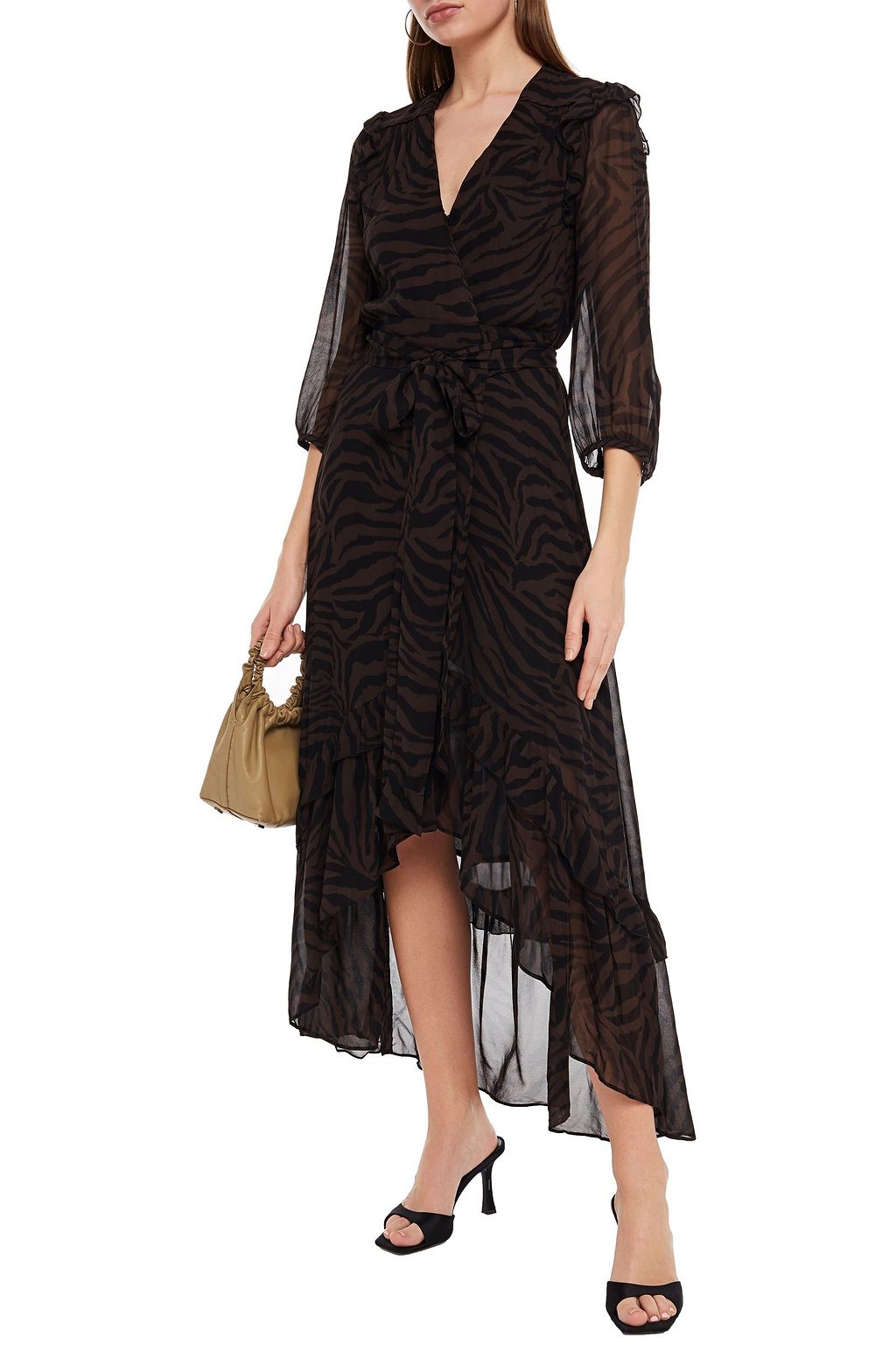 BA&SH Selena asymmetric zebra-print georgette wrap dress