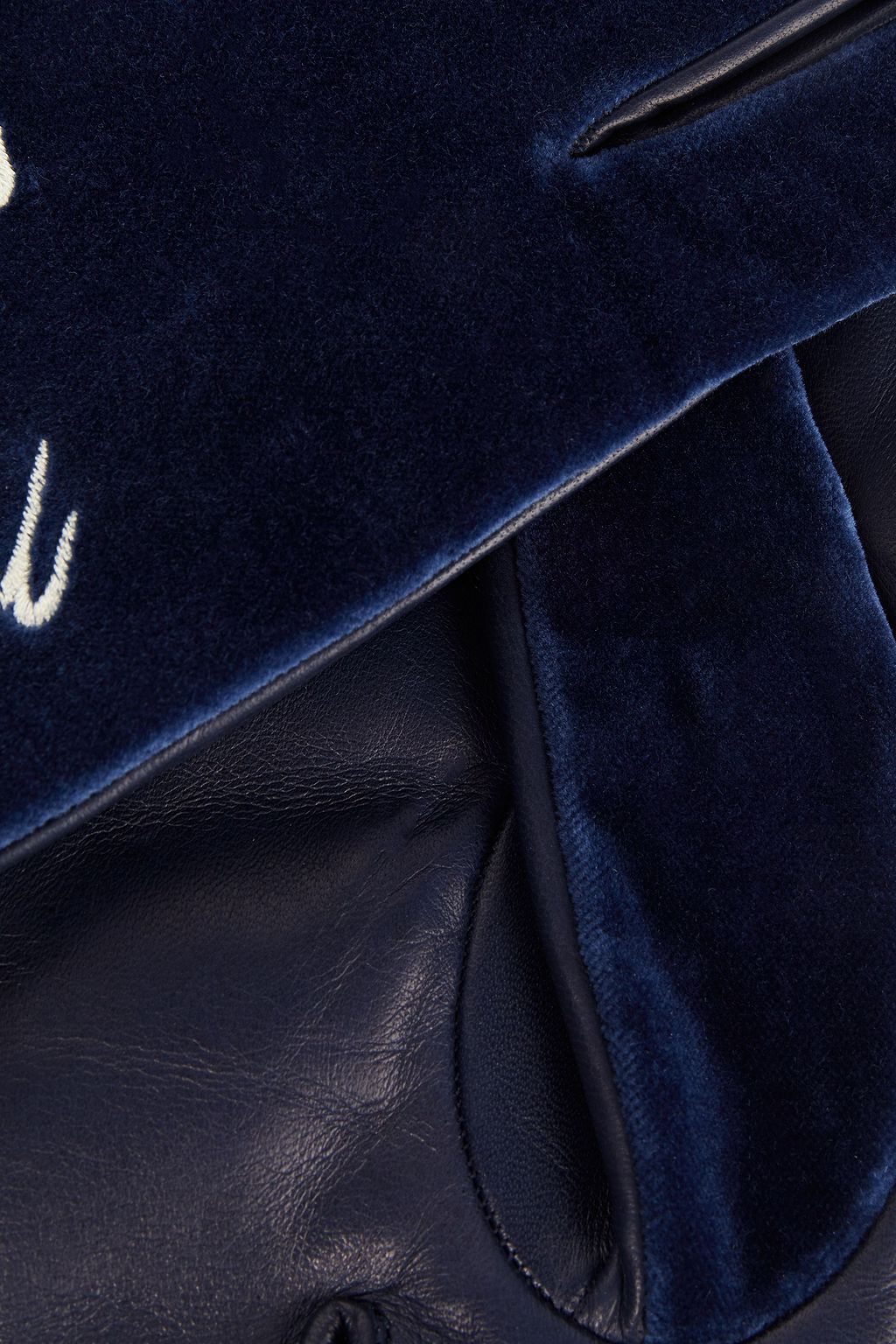 GUCCI Embroidered cotton-velvet and leather gloves