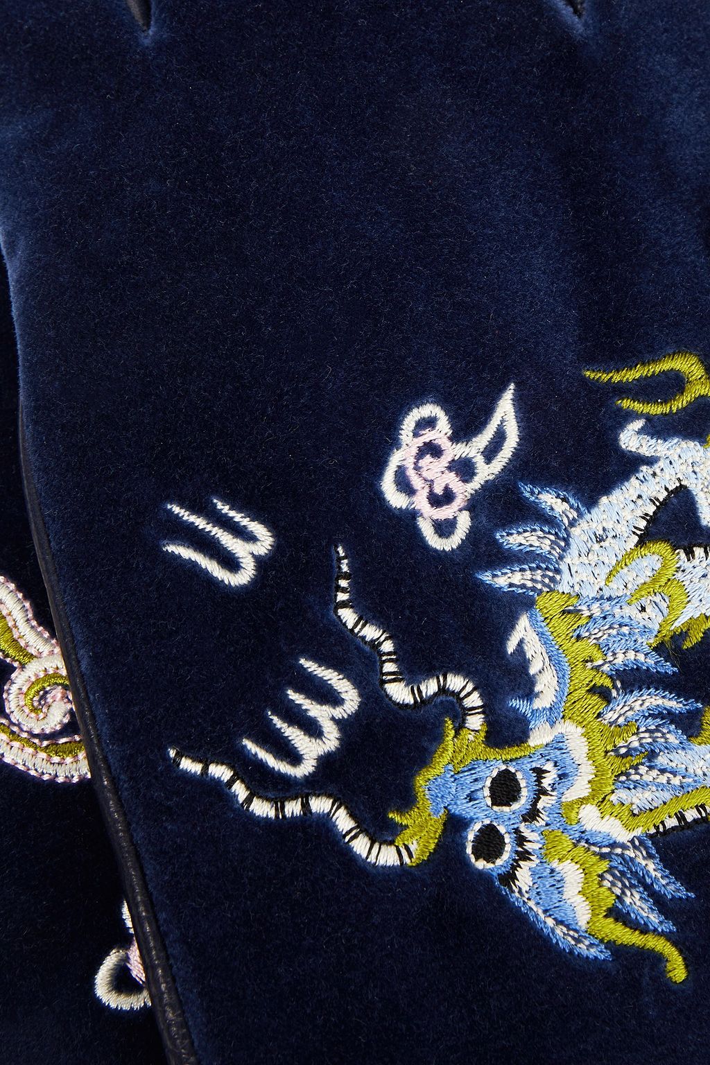 GUCCI Embroidered cotton-velvet and leather gloves