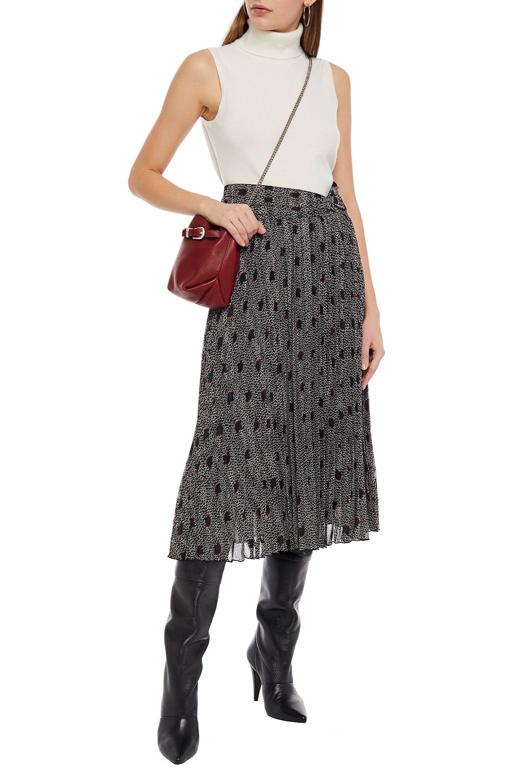 BA&SH Pichu pleated printed jacquard midi skirt