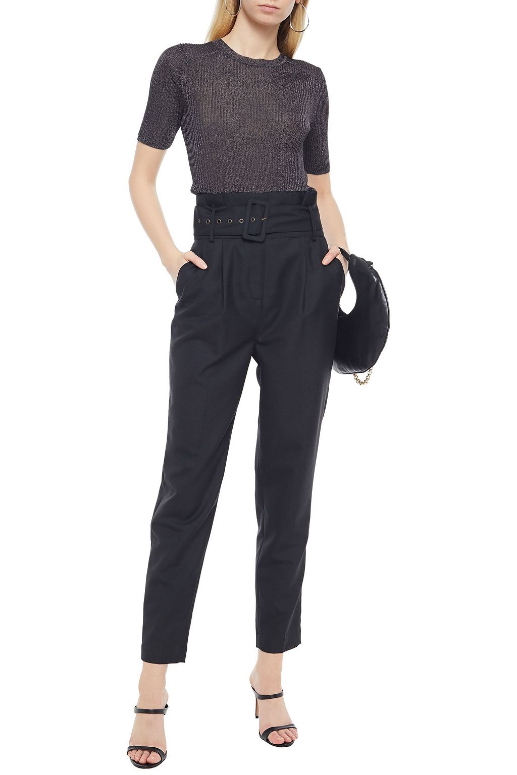 BA&SH Costa belted pleated twill tapered pants