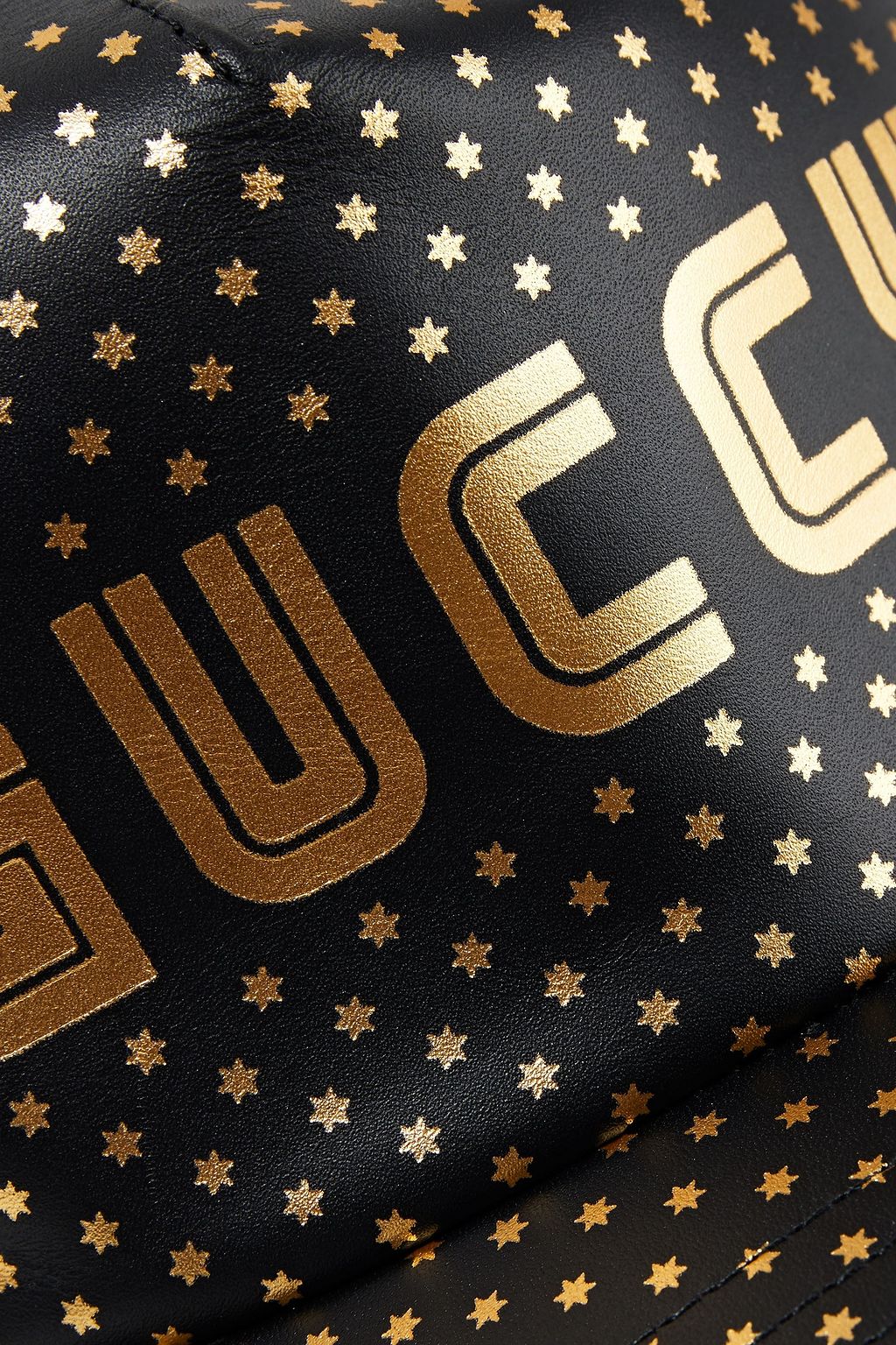 GUCCI メタリックプリントレザー&メッシュ ベースボールキャップ