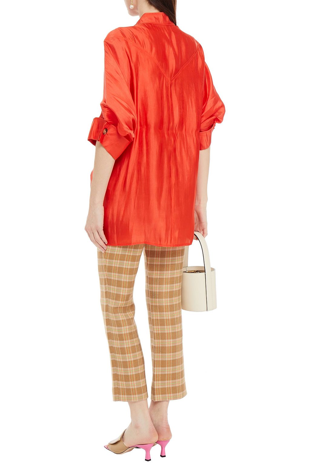 REJINA PYO Briana oversized tie-neck cupro-satin shirt