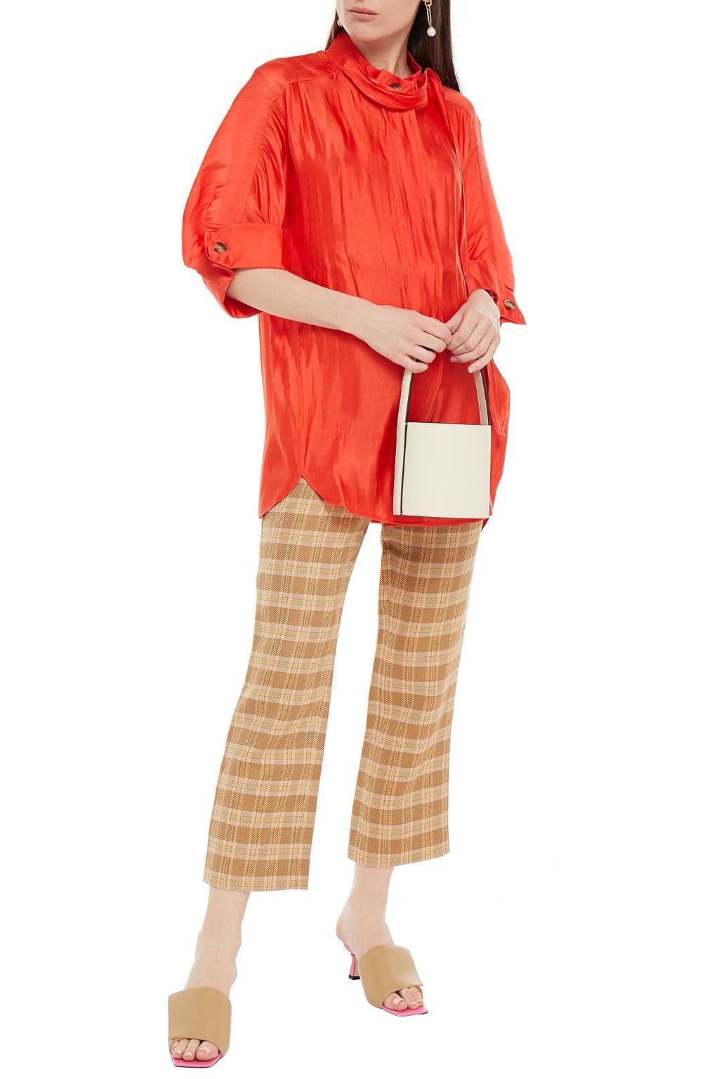 REJINA PYO Briana oversized tie-neck cupro-satin shirt
