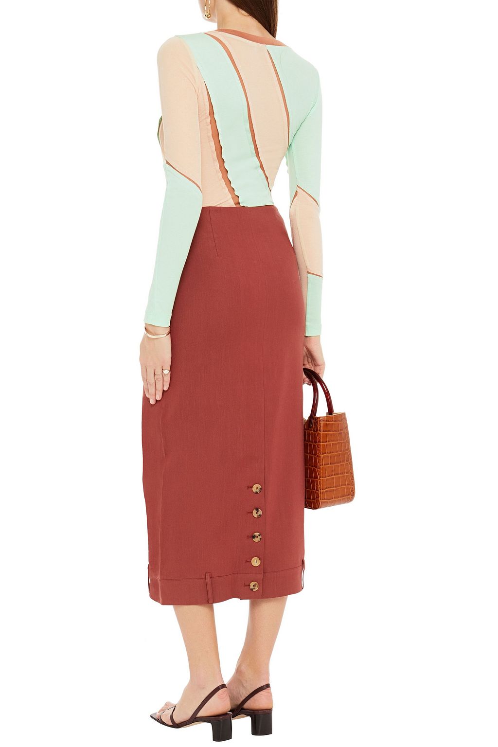REJINA PYO Button-detailed linen-blend twill midi skirt