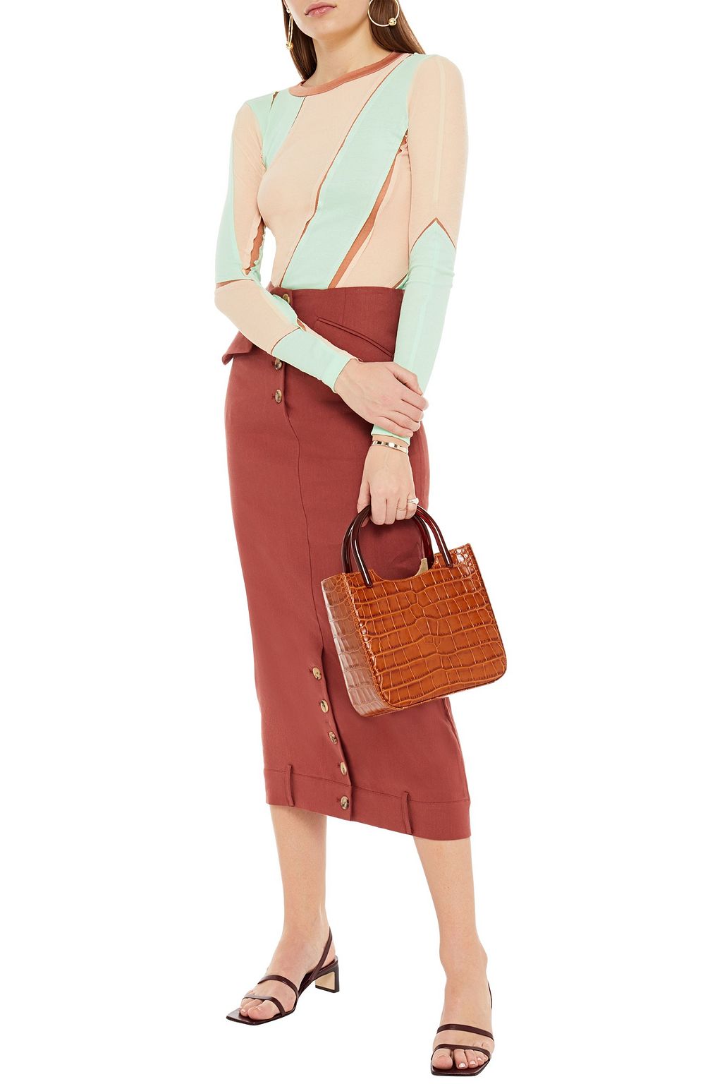 REJINA PYO Button-detailed linen-blend twill midi skirt