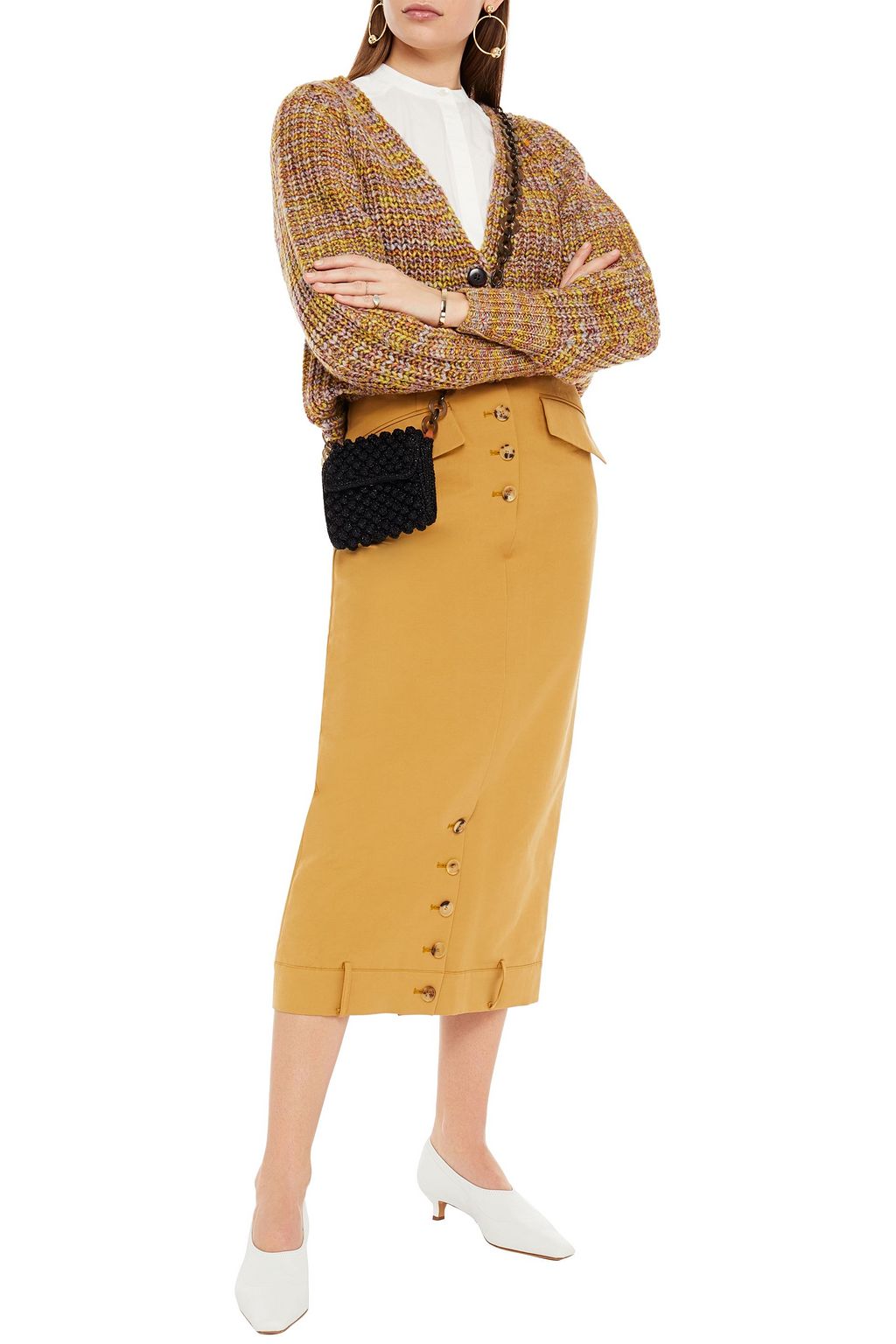 REJINA PYO Button-detailed woven midi skirt