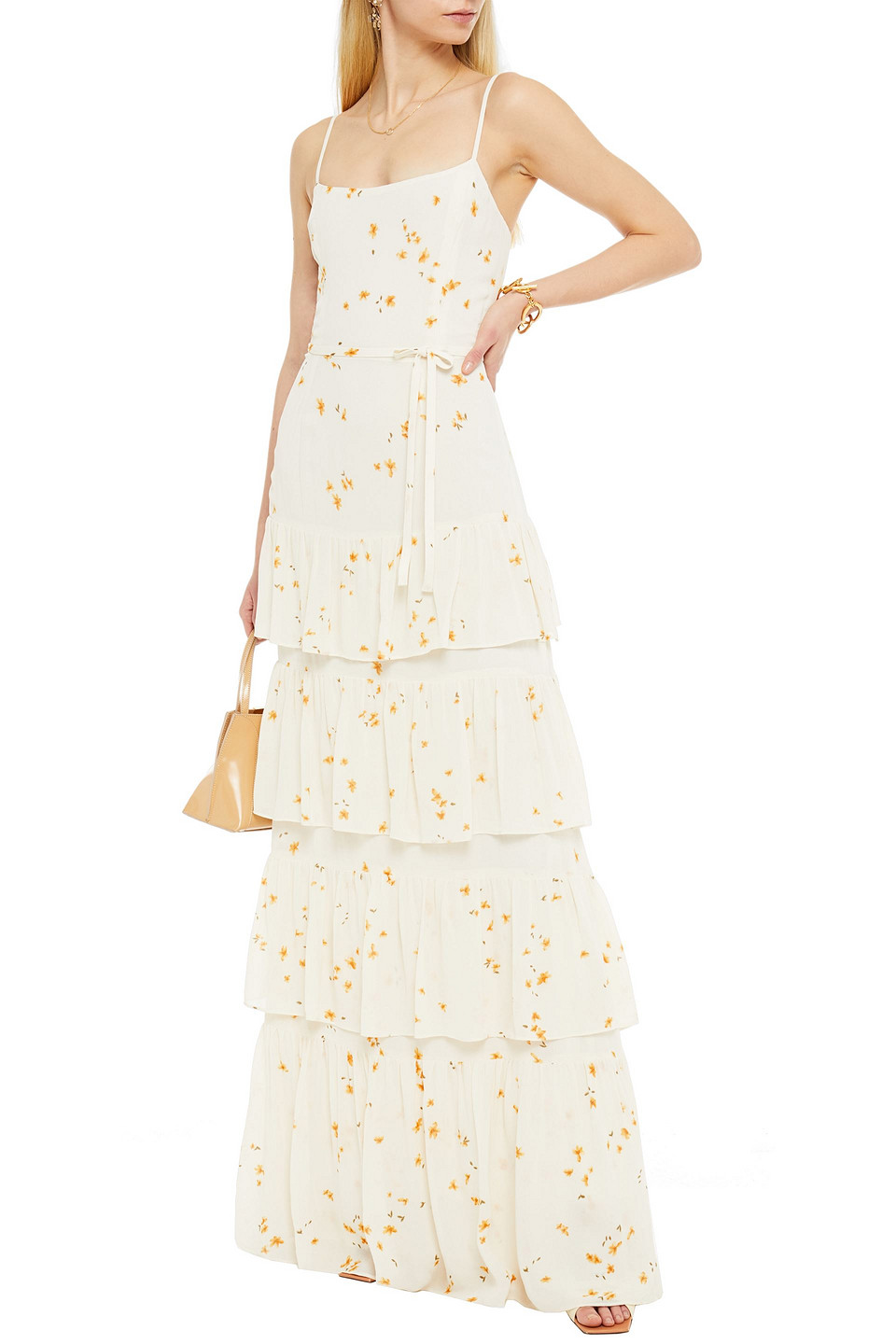 Reformation Foxglove Tiered Floral print Crepe Maxi Dress In White ModeSens