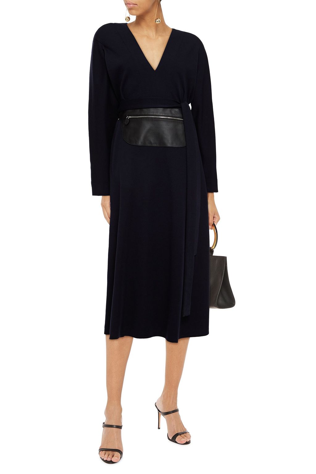 LANVIN Leather-paneled wool maxi dress