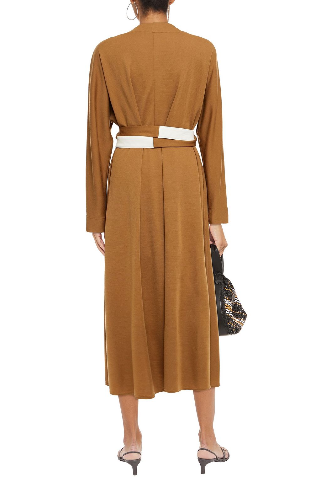 LANVIN Leather-paneled wool maxi dress