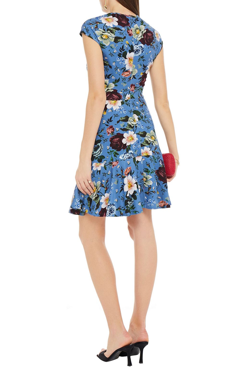 ERDEM Darlina fluted floral-print jersey mini dress
