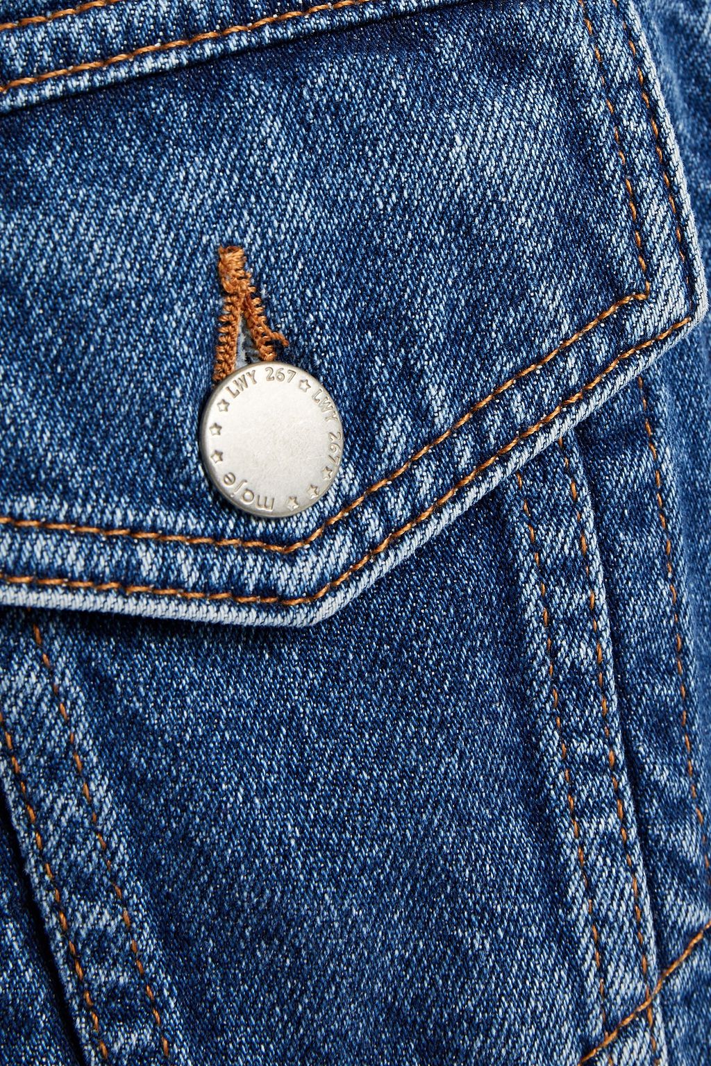 MAJE Checked woven-paneled denim jacket