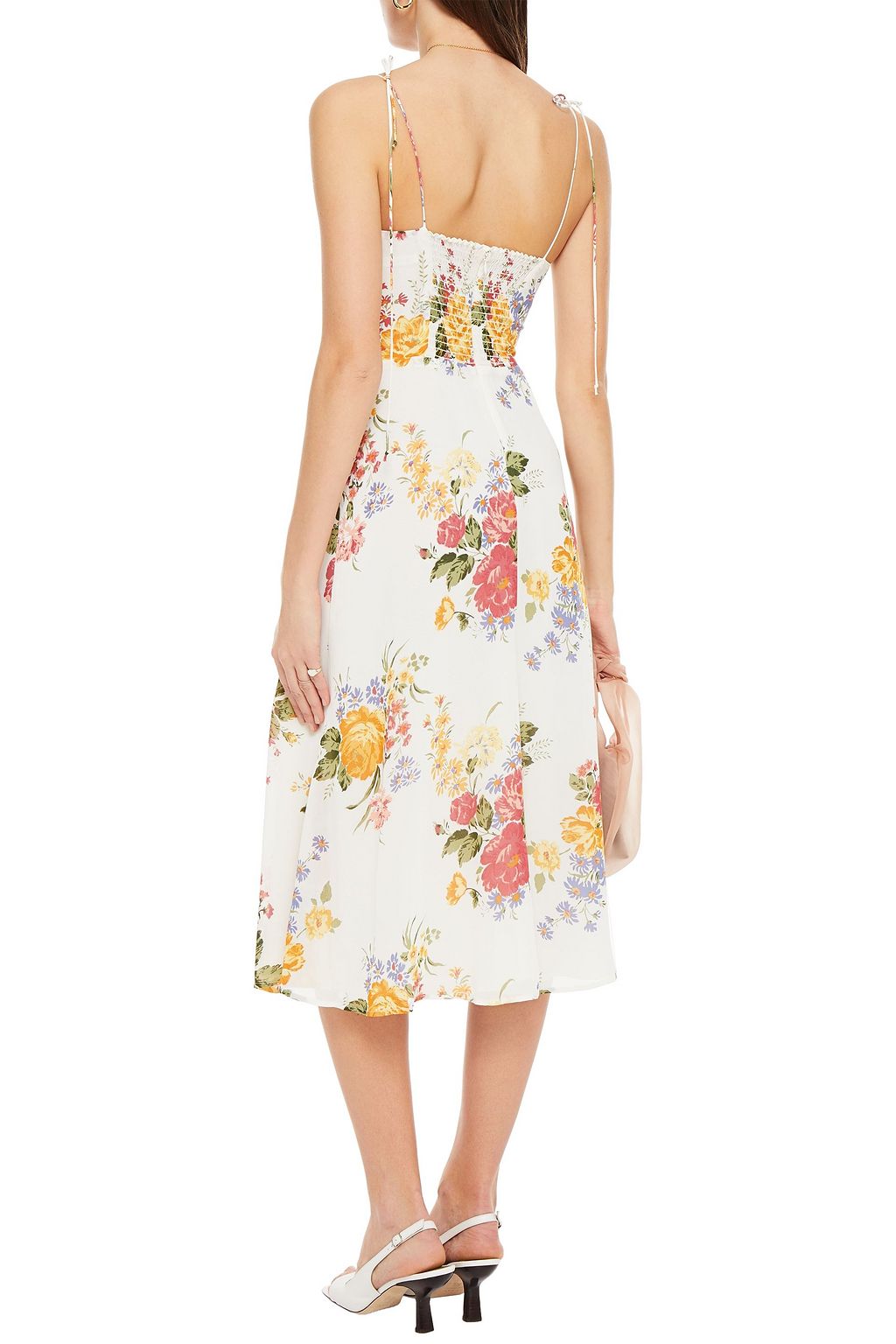 REFORMATION Shirred floral-print crepe dress