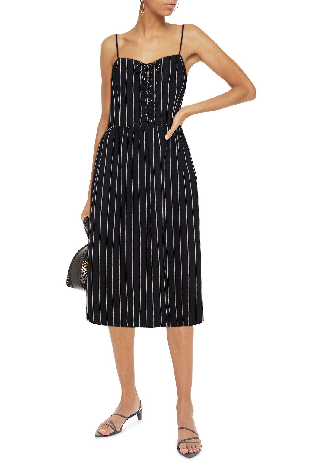 REFORMATION Lace-up striped linen dress