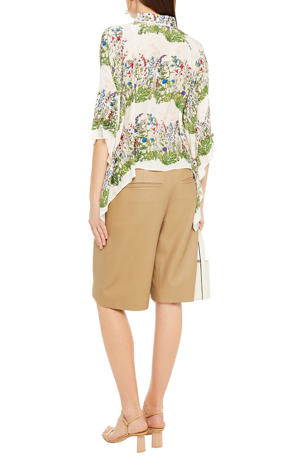 MAJE Asymmetric floral-print silk-crepe top