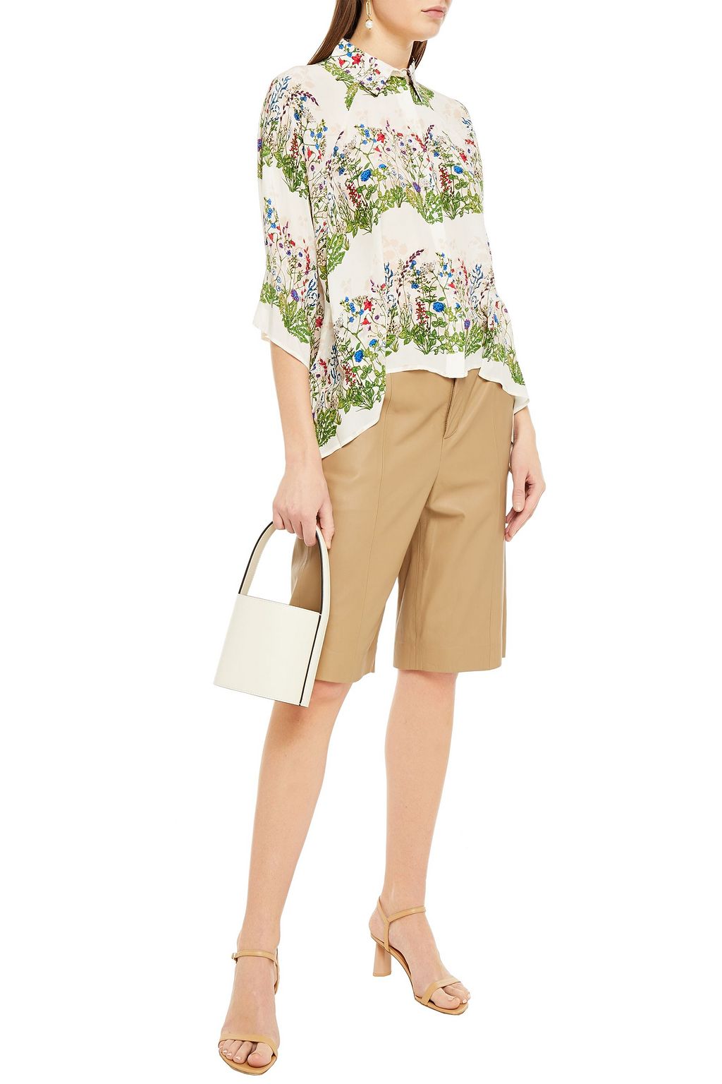 MAJE Asymmetric floral-print silk-crepe top
