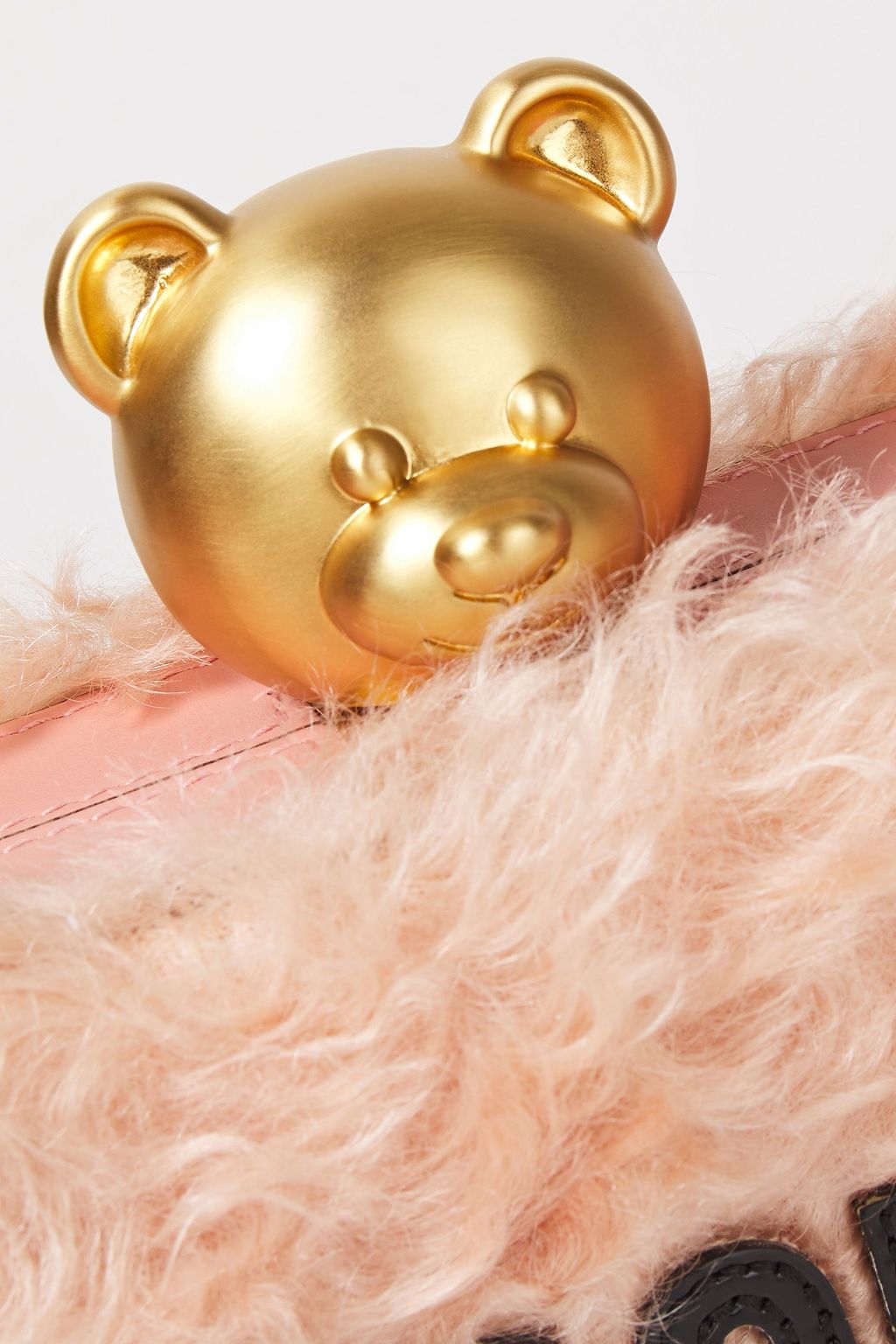 MOSCHINO Leather-trimmed faux shearling box clutch