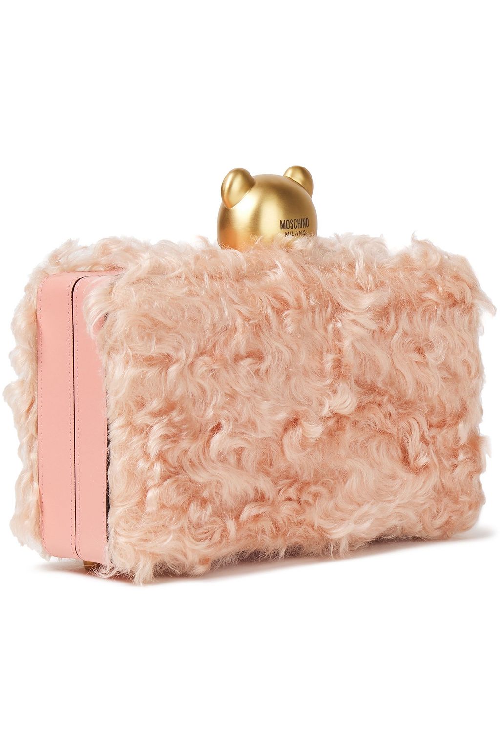 MOSCHINO Leather-trimmed faux shearling box clutch