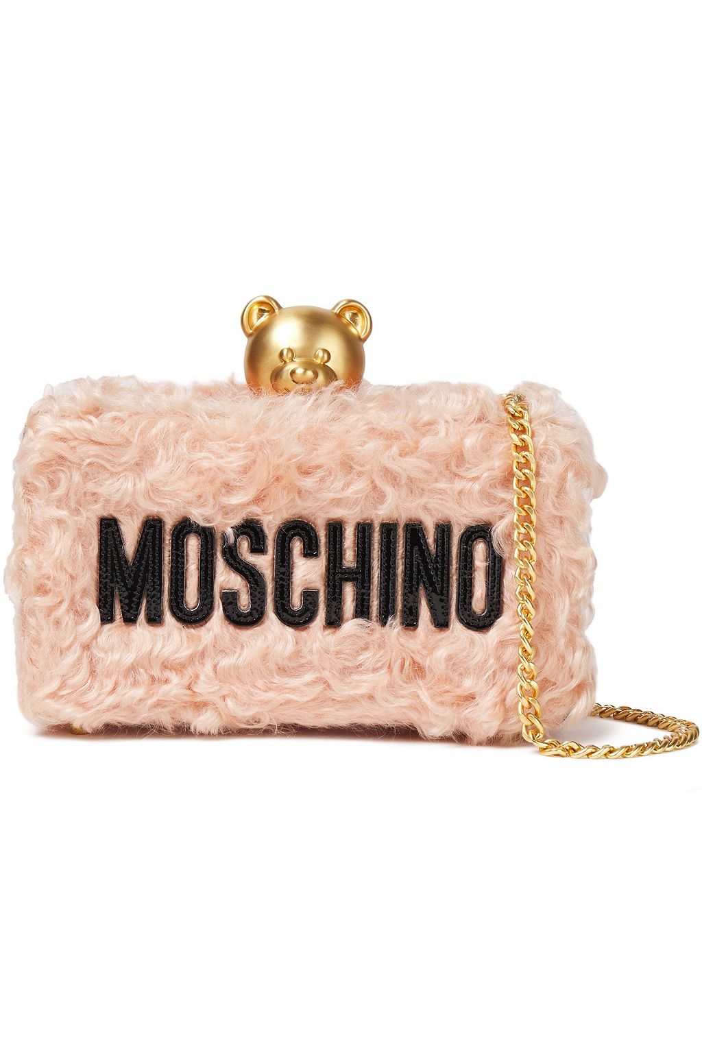 MOSCHINO Leather-trimmed faux shearling box clutch